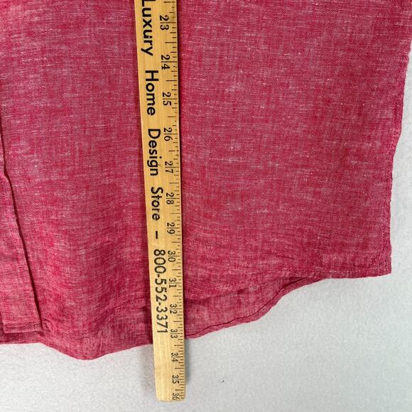 TOMMY HILFIGER Shirt Mens 2XL Cotton Linen Chambray Button Up Short Sleeve Pink - Picture 13 of 14